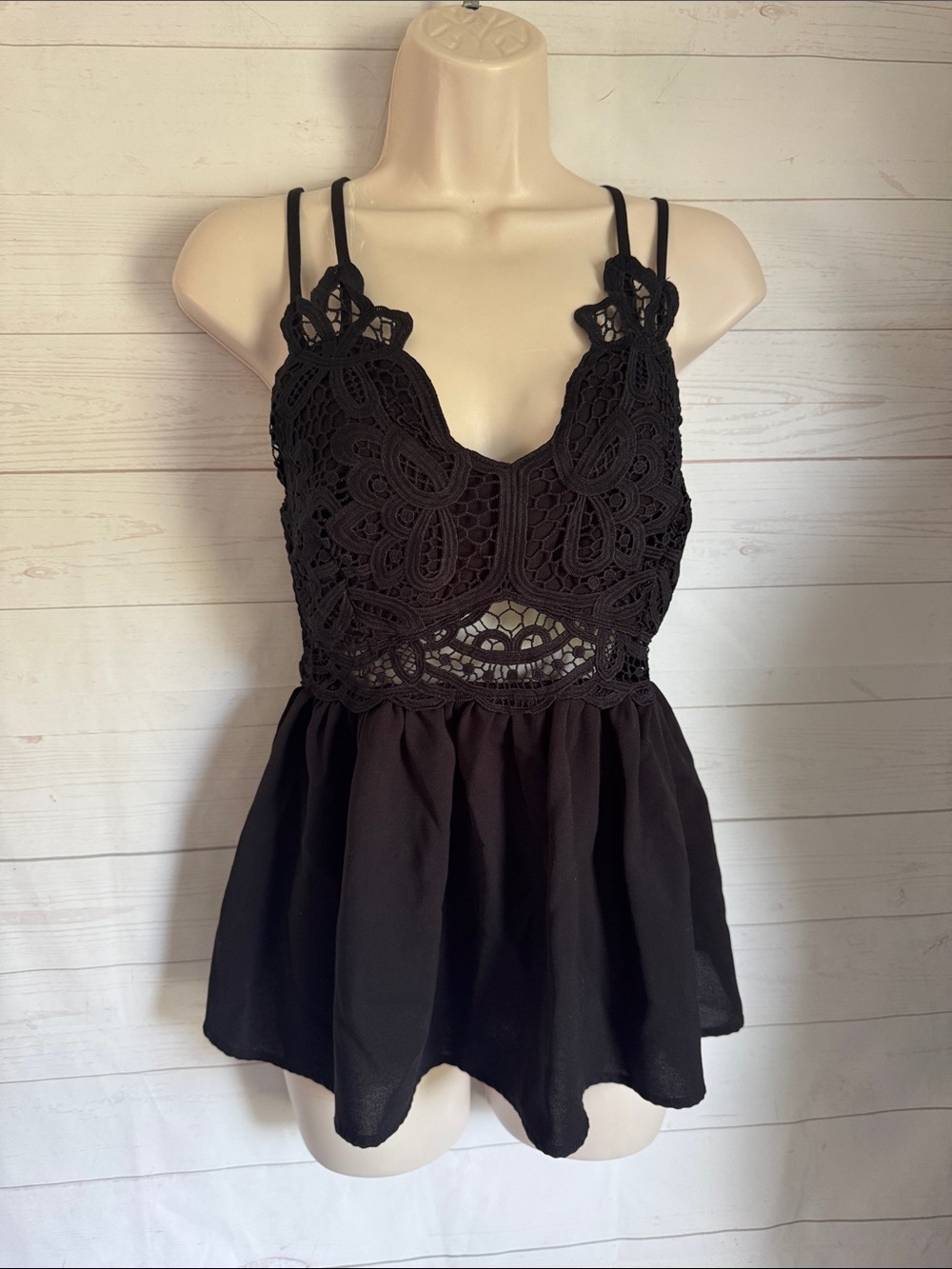 Willow + Root Size M Black Crochet Lace Babydoll Top WhimsyGoth WitchyCore